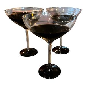 Pier 1 Elemental Black Martini/Margarita Hand‎ Blown Glasses set of 3
